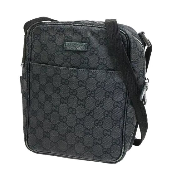 GUCCI Logo GG Pattern Crossbody Shoulder Bag Canvas Leather Black Italy - Picture 1 of 7